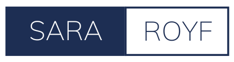 Sara Royf's logo in blue and white
